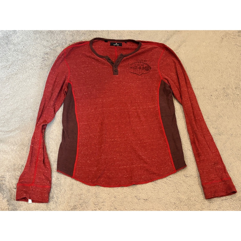Buffalo David Bitton Mens Red Slub Knit Long Sleeve Henley Shirt XXL